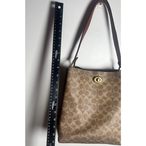 COACH Willow Bucket Bag Signature Brown Canvas Turn-Lock 10x10x6 Authentic Cert - Picture 2 of 16